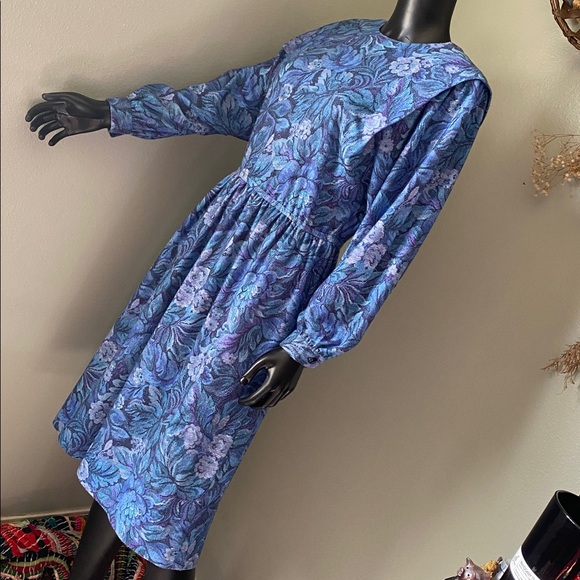 Vintage Handmade Blue and Purple Long Sleeve Dress with Pockets! - Picture 5 of 13